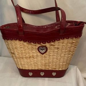 ⭐️Red Purse Faux Leather and Straw Shoulder Bag⭐️⭐️